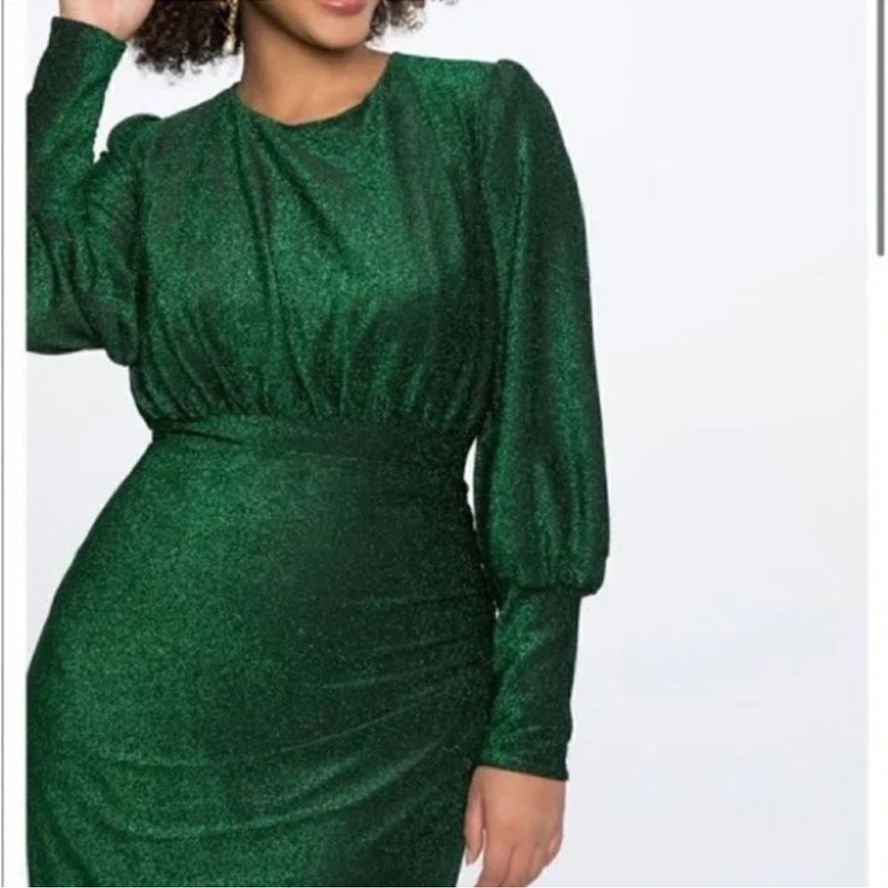 NWT‎ ELOQUII GREEN SPARKLE MAXI DRESS C27 - Picture 4 of 11